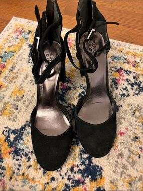 Black Suede Ankle-Tie Heels by Bleecker & Bond - Women's